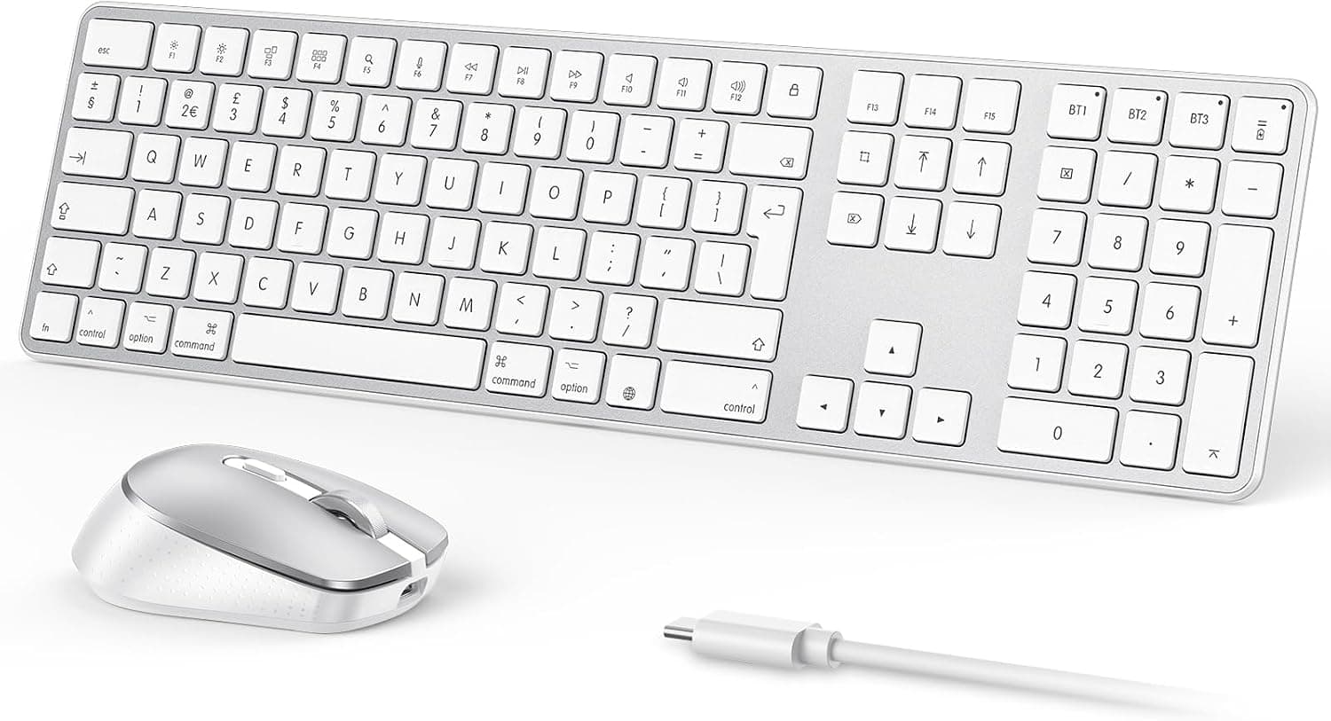 OMOTON Wireless Bluetooth Keyboard Mouse Rechargeable for Mac OS, Wireless Keyboard and mouse Set for MacBook Air/MacBook Pro/iMac, Multi-Device Ultra Slim, Quiet Typing, QWERTY UK Layout, Silver