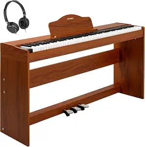 STRICH Digital Piano 88 Keys, Hammer-Action Weighted Keyboard, Full size Electric Piano Keyboard with Furniture Stand, 25Wx2 Speakers, Supports USB-MIDI/Wireless Connect, SDP-300W (Color Mahogany)