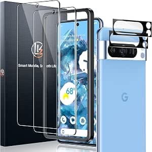 LK 2 + 2 tempered glass Google Pixel 8 Pro, contains 2 screen protectors and 2 rear camera protectors, with installation frame (scratch-proof, bubble-free, 9H hardness, ultra clear)