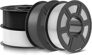 JAYO PETG Filament 1.75mm Bundle 4.4KG, Strong Toughness PETG 3D Printer Filament, Dimensional Accuracy +/- 0.02 mm, Fits for Most FDM 3D Printers, Black+White+Grey+Transparent.
