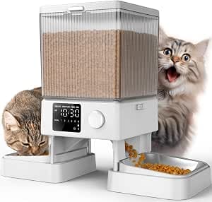 oneisall Automatic Cat Feeder for 2 Cats, 20 Cups/5L Automatic Cat Food Dispenser for Small Pets Indoor, Timed Cat Feeder for Dry Food(White)