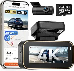 70mai A810 Lite 4K Dash Cam Front and Rear, 5GHz Wi-Fi 6 DashCam, Car Camera 4G LTE Remote Access, GPS Tracking, HDR Night Vision, 24H Parking Mode, Voice Control, Emergency Lock, Loop Recording