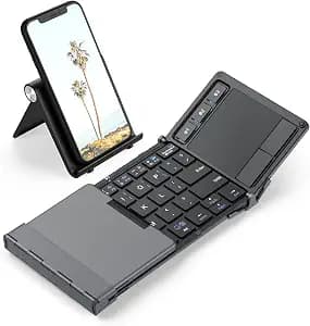 iClever BK08 Foldable Keyboard with Touchpad for Phone and Tablet, Gray | Multi-Touch Trackpad, Pocket-Sized, Aluminum Build, 3-Device Bluetooth Switching, USB-C Charging, for Travel and Remote Work
