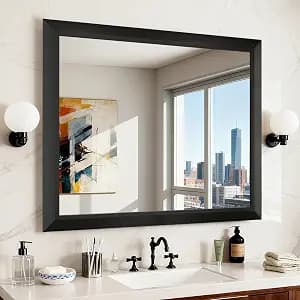 SMIROR Matte Black Bathroom Mirror for Over Sink 40x 36 inch, Metal Thick Frame Rectangle Vanity Mirror for Wall, Anti-Rust, Horizontally or Vertically Mounted