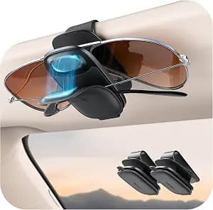 2 Pack Magnetic Sunglasses Holder for Car Visor [One Hand Operation & Scratch Proof], Chfeila No Slip Sunglass Holder Clip Silicone Pad,Sunglass Holder Gadgets Eyeglass Holder for Cars & Glasses,Black