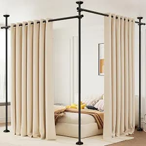 Bonpally Room Divider Curtain Rod, No Drilling Tension Rod for Room Separation, 4-10ft(H) 28-114inch(W) Adjustable Heavy Duty Floor to Ceiling Wall Divider Room Partition Privacy Separator, Black