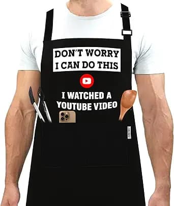 Funny Grilling Aprons for Men with Pockets BBQ Novelty Cooking Apron for Son Grandad Christmas Fathers Day Gift