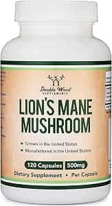 Organic Lions Mane Mushroom Capsules (120 Count), for Focus Support and Immune Health, Third Party Tested and Grown in The USA - by Double Wood