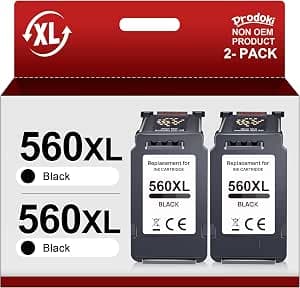 560 XL Black Replacement Cartridge for Canon 560 560XL for Canon PG-560 XL Ink for Canon Pixma TS5350 TS7450a TS5350a TS5300 TS5350i TS5351 TS7450 TS5351a TS7451a (Black, 2-Pack)