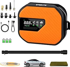 Electric Paddle Board Pump Portable, 50PSI High Pressure SUP Air Pump with Auto-Off, Dual Stage Inflation & Deflation, Digital Inflator for Paddle Board, Boat, Tent, Air Mattress