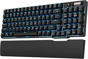RK ROYAL KLUDGE RK96 90% Triple Mode BT5.0/2.4G/USB-C Hot Swappable Mechanical Keyboard with Magnetic Wrist Rest, 96 Keys Wireless Gaming Keyboard with Software, Blue Backlight
