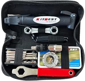 KITBEST Bike Repair Tool Kit, Bicycle Puncture Tire Patch Repair Kit Contains 16-in-1 Bicycle Multi Tool, Portable Cycling Road Mountain Bike Accessories for Men Women