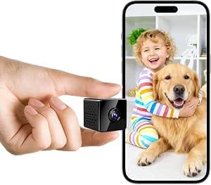 javiscam Mini Camera with Euro Plug, 4K WiFi Surveillance Camera Indoor Battery with Night Vision, Indoor Camera Surveillance with Motion Detection/Cloud & SD Memory/Real-time Video for Pets, Babies