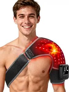 Red Light Therapy for Shoulder, Cordless Near-Infrared Light Therapy Wrap, 216 Beads 660nm & 850nm Shoulder Brace for Men Women with Heat & Massage 5000mAH Portable Pad Last 90-380mins