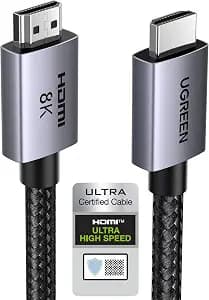 UGREEN 8K HDMI 2.1 Cable 48Gbps 6.6FT, Certified Ultra High Speed HDMI Cord Aluminum, 4K@240Hz 120Hz 10K 8K@60Hz, HDCP 2.2&2.3, eARC HDR 10 Dolby Compatible with PS5/Blu-ray/Roku TV/Switch 2/Mac mini