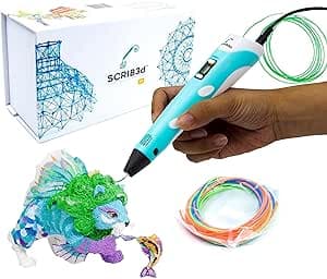 SCRIB3D P1 3D Printing Pen with Display - Includes 3D Pen, 3 Start Colours of PLA Filament, Stencil Book + Project Guide and Charger