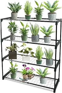 DIVCHI 4-Tier Garden Storage Shelves | Shelving Unit | Greenhouse Shelf | Shed Rack | Plant Racks | Garage Racking | Green House Staging - Easy No Tool Assembly (Pack Of 1) (Flower Pots Not Included)