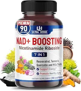 NAD+ Supplement with Nicotinamide Riboside NR, Trans Resveratrol, Quercetin - Support Cellular Energy, Longevity, Healthy Aging (90 Count (Pack of 1))