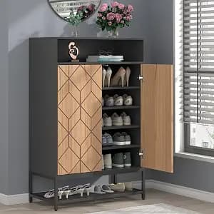 Shoe Organizer with Doors, Shoe Storage Cabinet with Adjustable Shelves for Entryway, 7-Tier Entryway Shoe Rack Storage for Hallway, Closet, Living Room