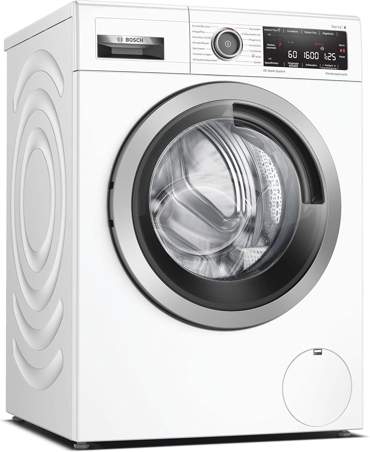 Bosch WAX32M00 Series 8 Washing Machine, 9 kg, 1600 rpm, Made in Germany, Automatic Stain Removes 4 Stains, AquaStop Protection Against Water Damage, 4D Wash System, Effective Moisture