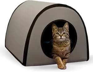 K&H Pet Products Heated Outdoor Cat House for Outside - Thermo Mod Kitty Shelter, Insulated, Waterproof, Heated Floor, Washable Cover, Safety Listed - Small 21 X 14 X 13in Gray 25W