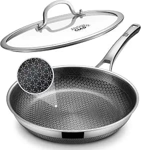 Non Stick Frying Pans, 12-inch with Lid, Hybrid Frying Pans Nonstick,non stick Skillets Stainless Steel, Dishwasher & Oven-Safe, Induction Compatible Cooking Pan, PFOA Free Cookware