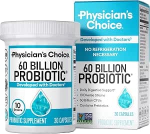 Physician's CHOICE Probiotics 60 Billion CFU - 10 Strains + Organic Prebiotics - Immune, Digestive & Gut Health - Supports Occasional Constipation, Diarrhea, Gas & Bloating - for Women & Men - 30ct