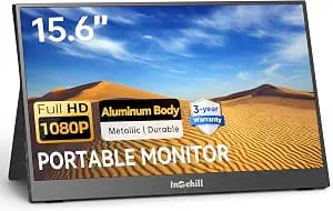 Intehill 15.6" FHD 1080P Portable Monitor, Premium IPS External Display with Dual Speakers, Ultra-Slim Aluminum Alloy Design, Magnetic Folio Stand, USB-C & HDMI Second Screen for Laptop, F15ZA