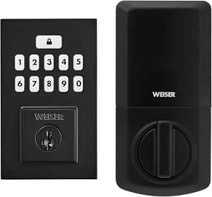 Weiser SmartCode Keypad Electronic Deadbolt – Matte Black Keyless Entry Lock, Back-Lit Touchpad, 50 User Codes + Master Code, SmartKey Re-Key, ANSI/BHMA Grade 2 – Fits 1-3/8″-1-3/4″ Doors