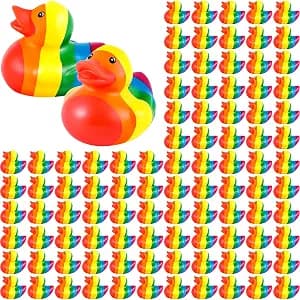 DEEKIN Christmas Rubber Ducks Bulk Mini Rainbow Cruise Rubber Duck Set Bathtub Ducky Decorations for Rainbow Colorful Birthday Party LGBT Party Favors Gift(24 Pcs)