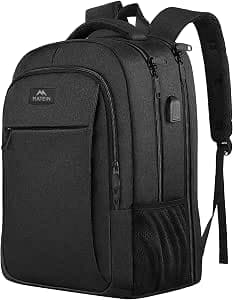 MATEIN Travel Laptop Backpack 17.3 Inch Large Computer Backpack Stylish Business Bag Men with USB Charging Port Water Resistant College Rucksack Unisex Lightweight computer Rucksack Daypack, Black