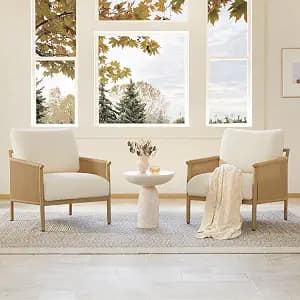 CHITA Braid Accent Chairs Set of 2, Modern Armchair with Wood-Like Finish Metal Frame for Living Room and Bedroom, Boho Reading Chair, Cream