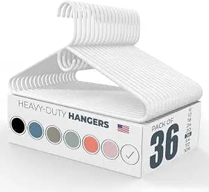 Neaties Heavy Duty Clothes Hangers 36 Pack – Made in The USA – 8lb Capacity Plastic Hangers for Adult Clothing – Durable for Pants, Coats, Jackets, or Jeans – White