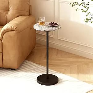 Nature Marble Drink Table, Pedestal Table, Small Round Side Table, Martini Table for Living Room, Bathroom, Small Space, Black 2