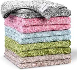 TEAWOO 10 Pack Premium Washcloths, Highly Absorbent and Super Soft Face Towels, Multi-Purpose Fingertip Towels, 12 x 12 inch Bathroom Towels (Charcoal/Coral Pink/Cyan/Jade Green/Coffee Beige)
