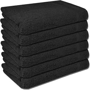 Salon Towels Pack of 60 Super Absorbent Quick Dry Black Hand Towels Medium Size 15x25 Inches Double Stitched 100% Ring Spun Soft Cotton Spa Towels for Gym, Hotel, Home & Pool., 152560