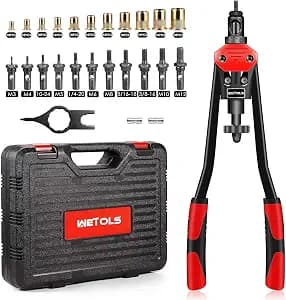 WETOLS 16" Rivet Nut Tool, Professional Rivet Nut Tool Kit with 11 Metric & Inch Mandrels M3 M4 M5 M6 M8 M10 M12, 10-24, 1/4-20, 5/16-18, 3/8-16, 110pcs Rivnuts and Blow Carry Case - WE-889
