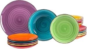 MamboCat 18-Piece Plate Set Colourful | Elegant Porcelain Crockery | Dinner Plate + Soup Plate 750 ml + Cake Plate | 6 Colours | Mediterranean | Oven Safe