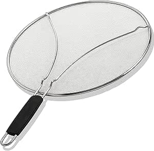 Splatter Screen for Frying Pan - 13 Inch Stainless Steel Grease Splatter Guard - Cover Oil Splash when Sizzling Bacon, Cooking Fried Chicken or Popcorn
