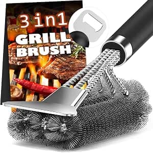 Grill Brush and Scraper-18 Adjustable Handle Safe BBQ Grill Brush for Outdoor Grill-Deep BBQ Clearning Brush wih Bottle Operner Extra Strong Grill Cleaner Accessories for Gas/Charcoal Grilling Grates