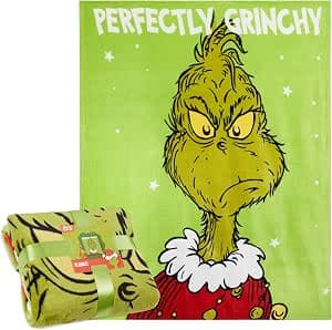 The Grinch Fleece Blanket, Fluffy Cuddly Blanket 150 x 130 cm - Gifts Children (Green)