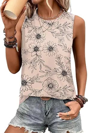 Sampeel Womens Tank Tops Eyelet Loose Casual Summer Tops Crew Neck Basic Sleeveless Shirts Trendy 2026
