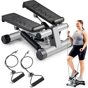 Sunny Health & Fitness Mini Steppers for Exercise at Home, Stair Step Workout Machine with Resistance Bands, Full Body Cardio Equipment with Digital Monitor - No. 012 -S