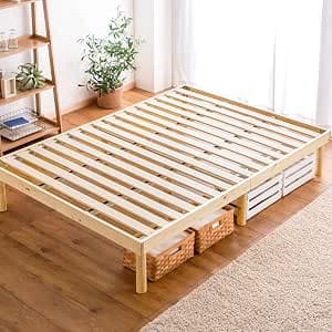 Tansu no Gen 11719147 (80451) Slatted Bed Frame, Scandinavian Pine, 3 Height Adjustment, Max Height 13.2 inches (33.5 cm), Load Capacity 440.9 lbs (200 kg), No Headboard, Double Size, Natural
