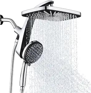 Rain Shower Head with Handheld Showerhead, Chrome 1.8GPM 460311 | 12" High Pressure Rainfall Shower Heads, 9 Sprays Handheld Showerheads, Magnetic Docking, Power Jets, 59" Shower Hose