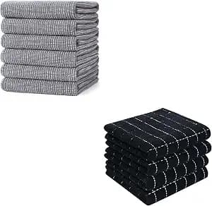 Homaxy Kitchen Towels Set, 18 x 28 Inches and 13 x 28 inches, Set of 10 Bulk Cotton Kitchen Towels Set, Ultra Soft Absorbent Dish Towels for Washing Dishes, Grey & Black