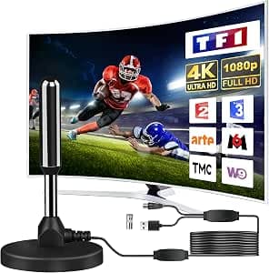 Antenne TV IntéRieur Puissante, Nouveau pour 2026 Antenne TNT IntéRieur Puissante, CâBle Coaxial De 5m, RéCeption Longue Distance 500km, 360 DegréS sans Angle Mort