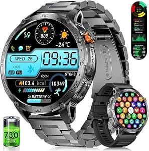 ESFOE Smart Watch for Men with LED Flashlight(730mAh Battery), 1,75'' AMOLED Large Display Military Smart Watches with 130+ Sports, 24/7 Heart Rate/Sleep Monitor IP68 Waterproof for Android iOS Black