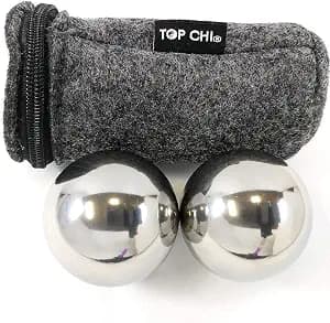 Top Chi 1 lb. 1.5 Inch Solid Stainless Steel Baoding Balls with Carry Pouch. Non-Chiming Chinese Health Balls for Hand Therapy, Exercise, and Stress Relief