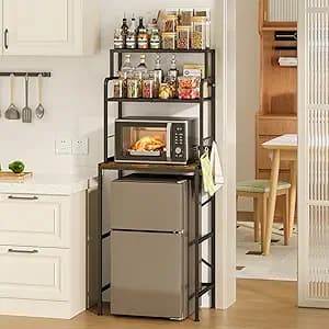 Yuyetuyo 3 Tier Mini Fridge Stand Shelf with Storage for Kitchen and Dorm | Microwave Organizer Shelf and Mini Fridge Cabinet with Storage for Kitchen, Dorm, and Coffee Bar with Mini Fridge Space